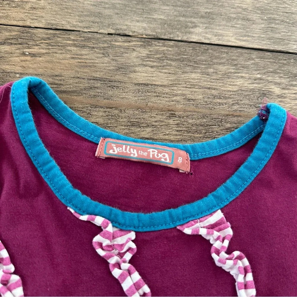 Jelly The Pug Girls size 8 Burgundy Tiered Ruffle Dress Cotton Knit Polka Dot - Picture 2 of 4